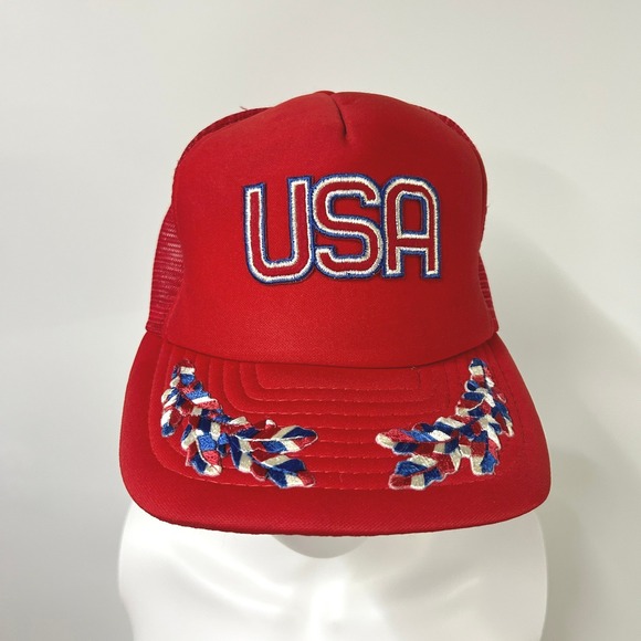 Unbranded Other - Americana USA Embroidered Mesh Trucker Hat OSFA Red Patriotic Vintage Retro 80s